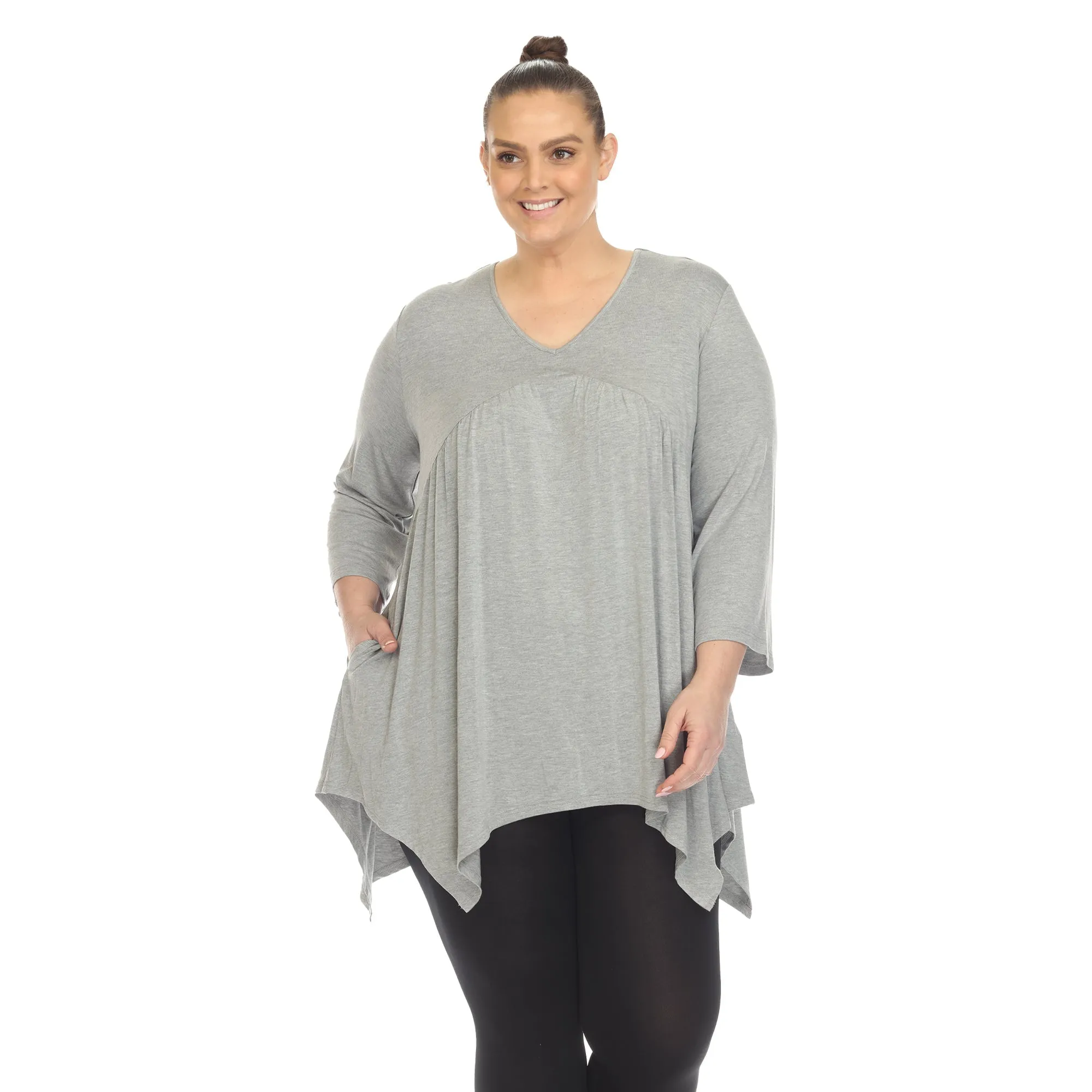 Empire Waist V-Neck Tunic Top - Plus