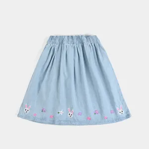 Girls Denim Skirt Cherry And Bunny-LIGHT BLUE