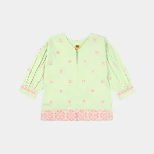 Girls Oxford Emb Top Cross Green-Mint.Green