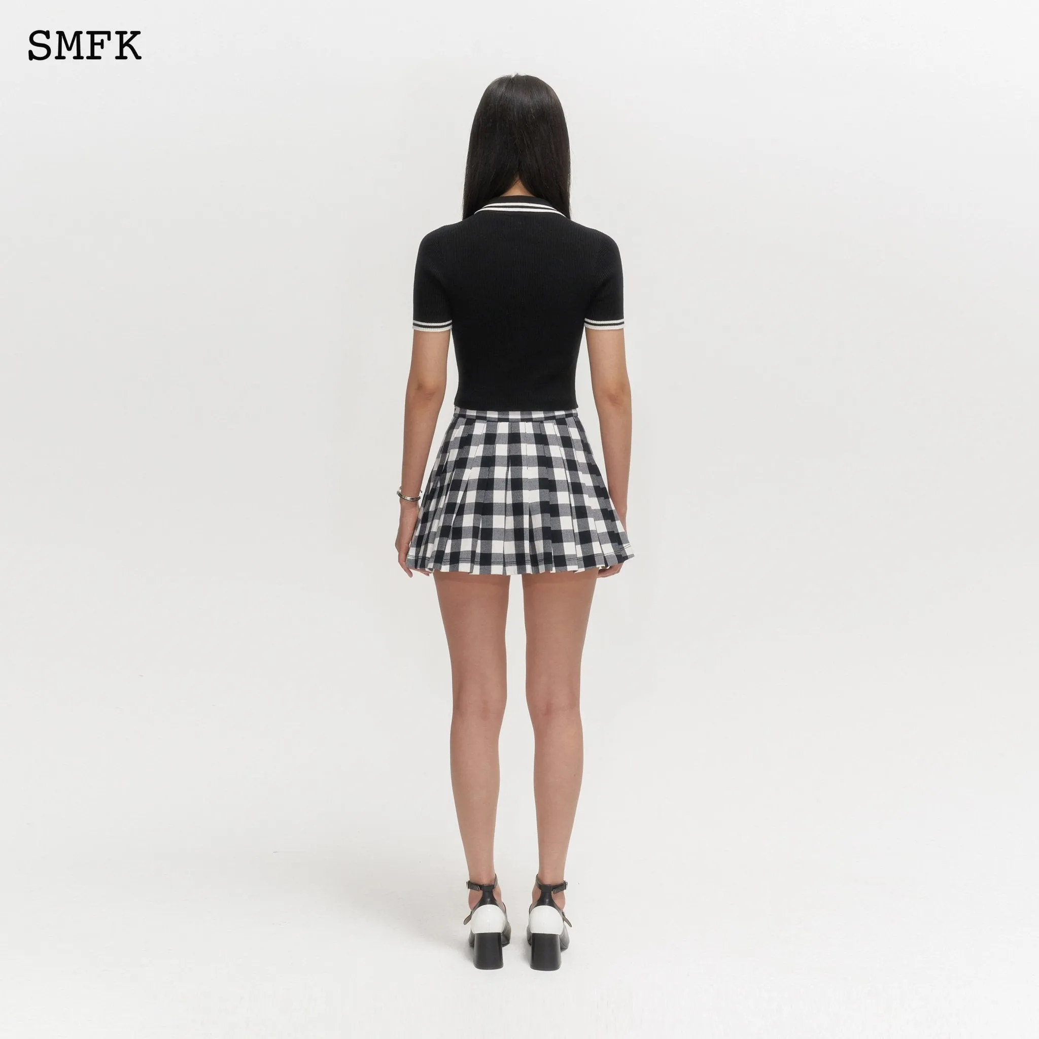 Grassland Black And White Checkered Pleated Skirt