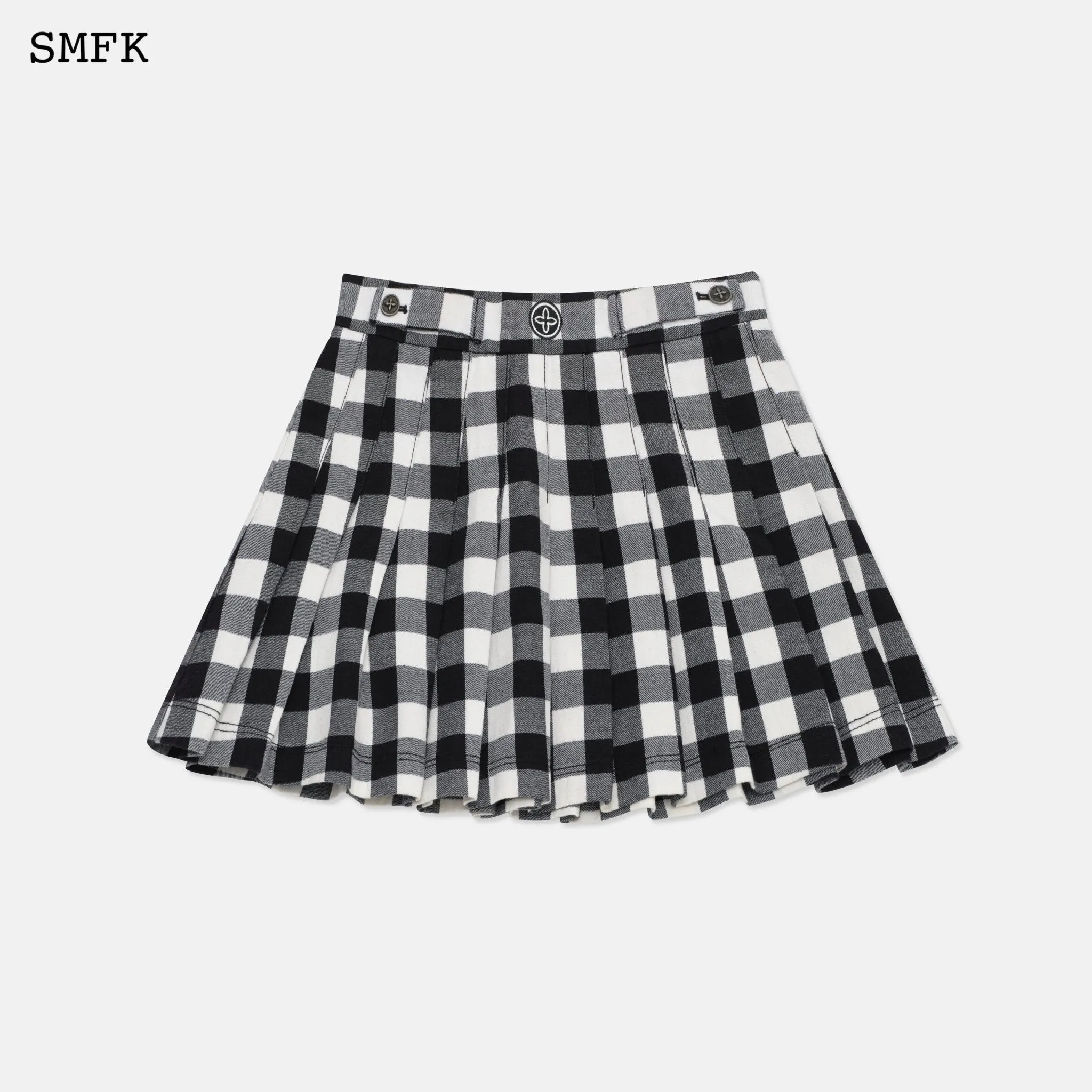 Grassland Black And White Checkered Pleated Skirt