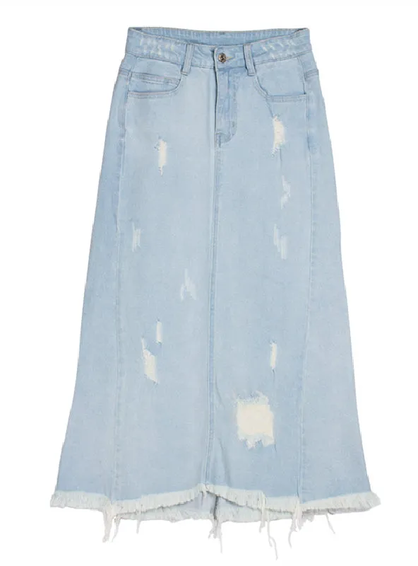 High Waist Long Denim Skirt