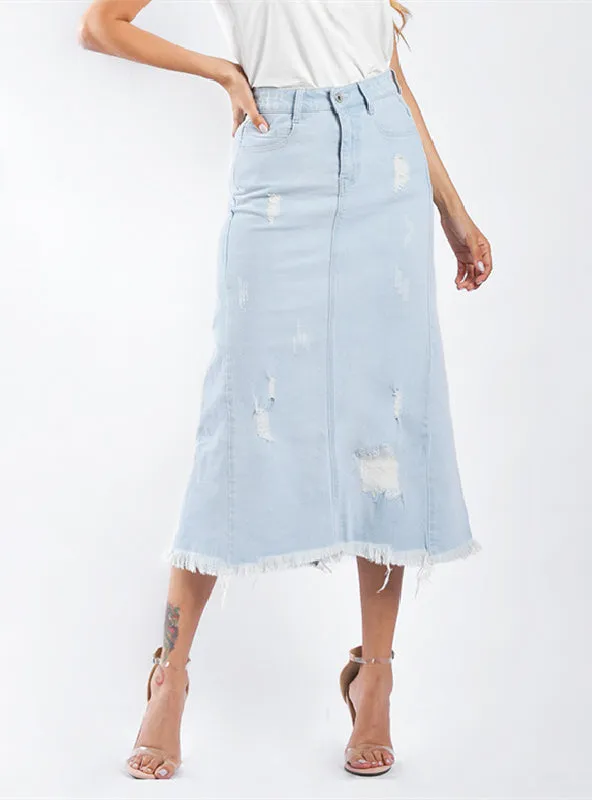 High Waist Long Denim Skirt