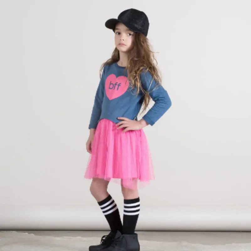 Hoot Kid - The BFF Party Dress - Washed Navy/Hot Pink