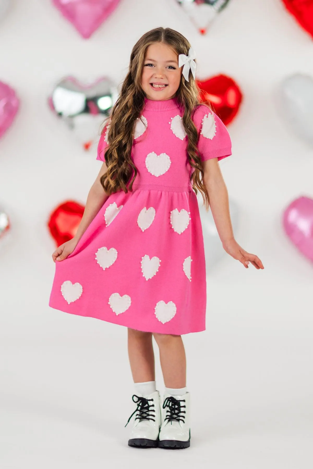 Hot Pink Pearl Heart Sweater Dress