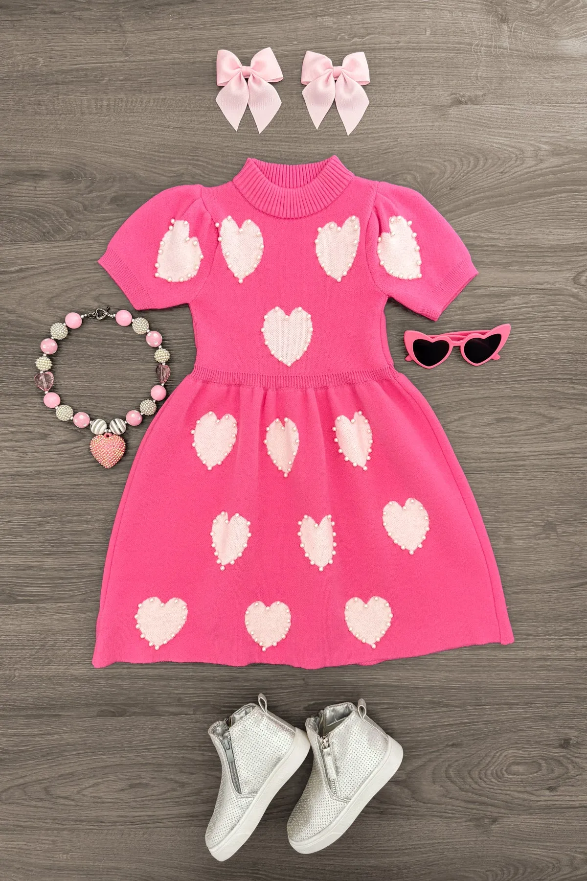 Hot Pink Pearl Heart Sweater Dress