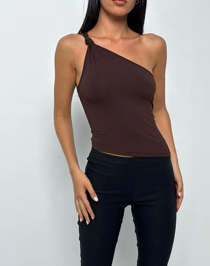 Idra Asymmetric Top in Rayon Jersey Bitter Chocolate