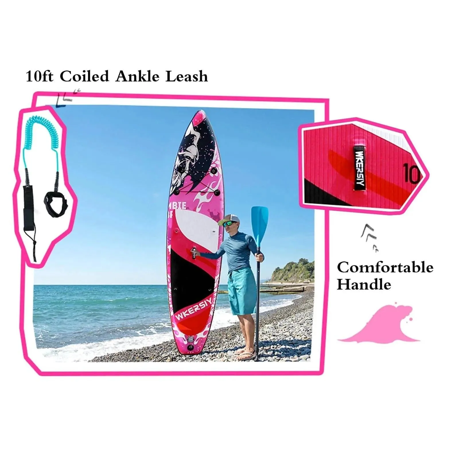 Inflatable Stand Up Paddleboard SUP Board 6" Thick SUP Surfboard Surf Set with Paddleboard Surf Fin Coiled Leash Inflator Pump