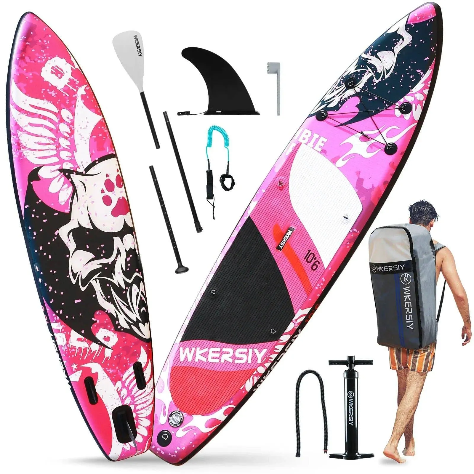 Inflatable Stand Up Paddleboard SUP Board 6" Thick SUP Surfboard Surf Set with Paddleboard Surf Fin Coiled Leash Inflator Pump