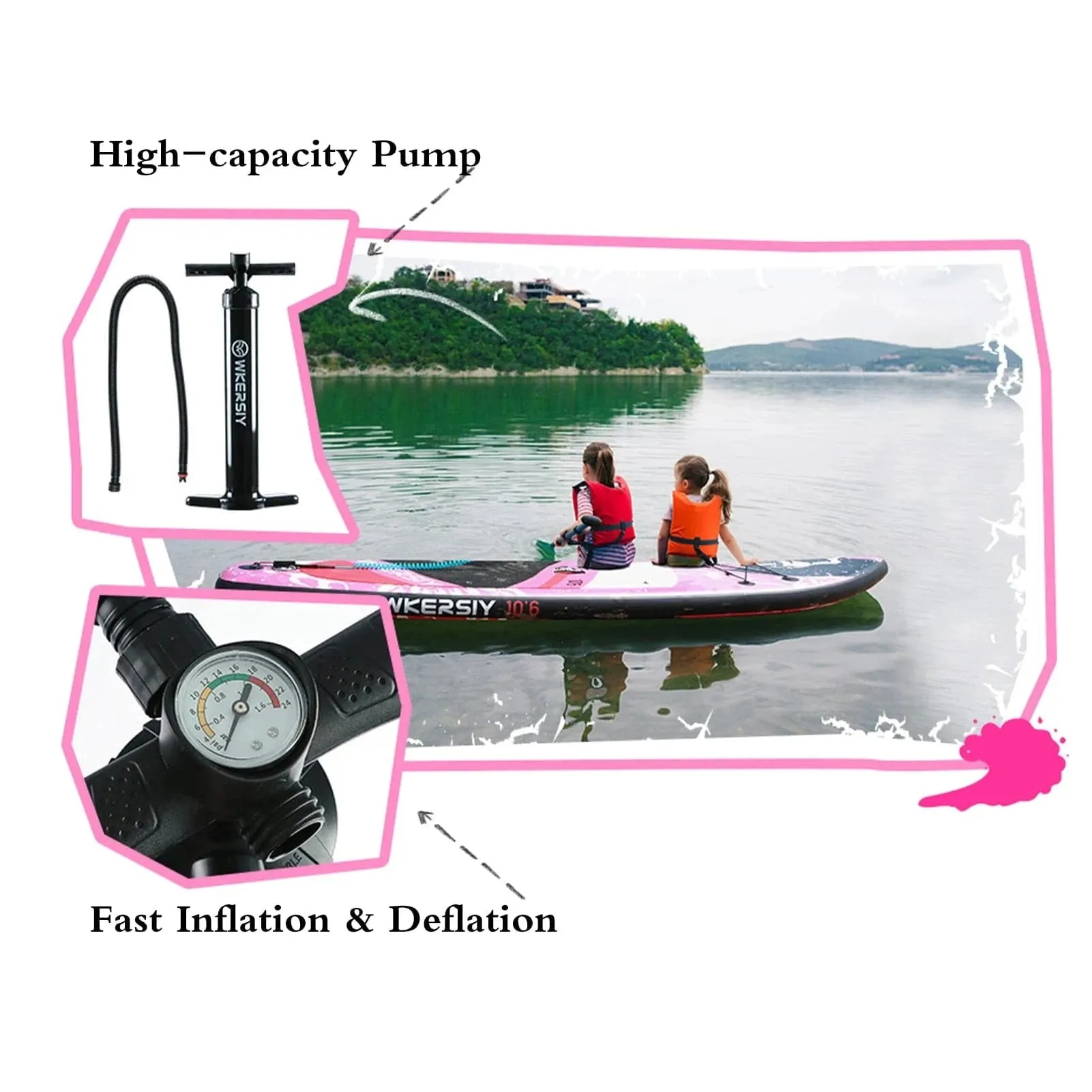 Inflatable Stand Up Paddleboard SUP Board 6" Thick SUP Surfboard Surf Set with Paddleboard Surf Fin Coiled Leash Inflator Pump