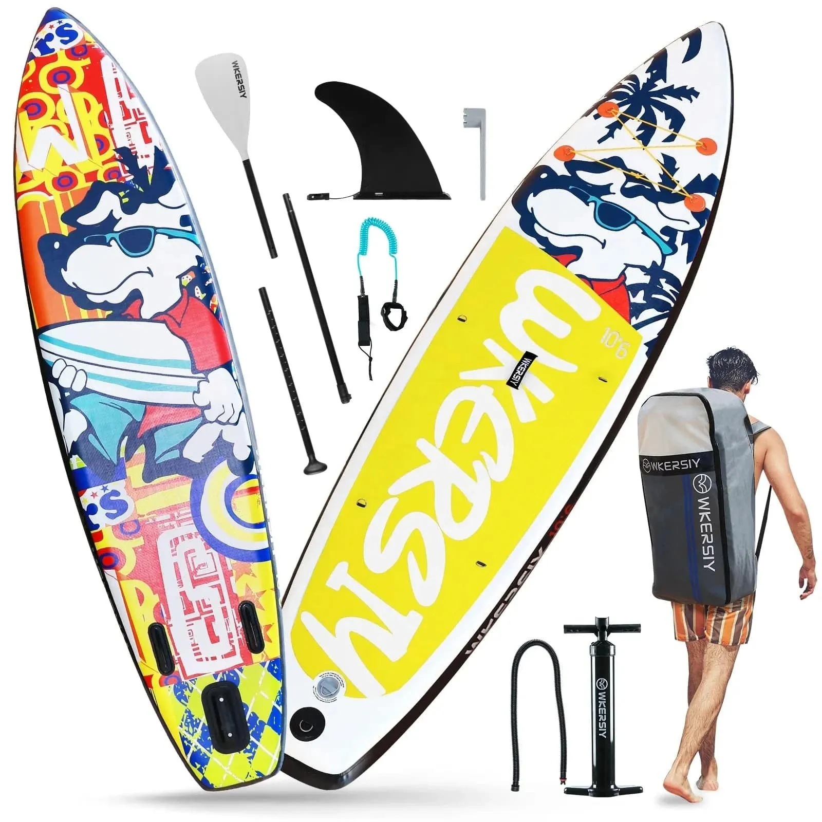 Inflatable Stand Up Paddleboard SUP Board 6" Thick SUP Surfboard Surf Set with Paddleboard Surf Fin Coiled Leash Inflator Pump