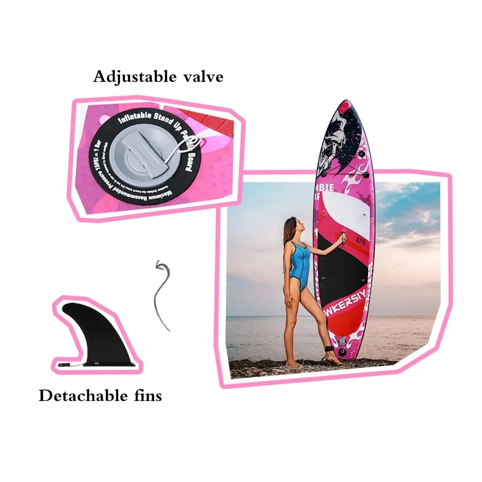 Inflatable Stand Up Paddleboard SUP Board 6" Thick SUP Surfboard Surf Set with Paddleboard Surf Fin Coiled Leash Inflator Pump