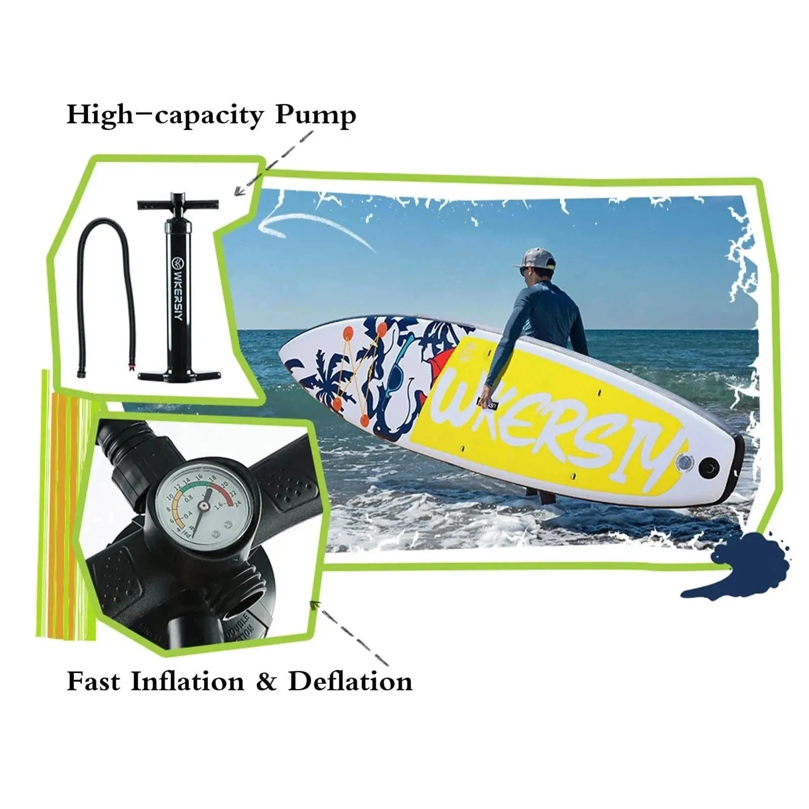 Inflatable Stand Up Paddleboard SUP Board 6" Thick SUP Surfboard Surf Set with Paddleboard Surf Fin Coiled Leash Inflator Pump