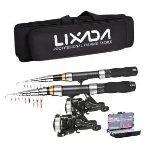 Lixada Fishing Rod Reel Combo Full Kit with 2.1m 2.3m Telescopic Fishing Rods 2PCS Spinning Reels Set with Hooks Soft Lures