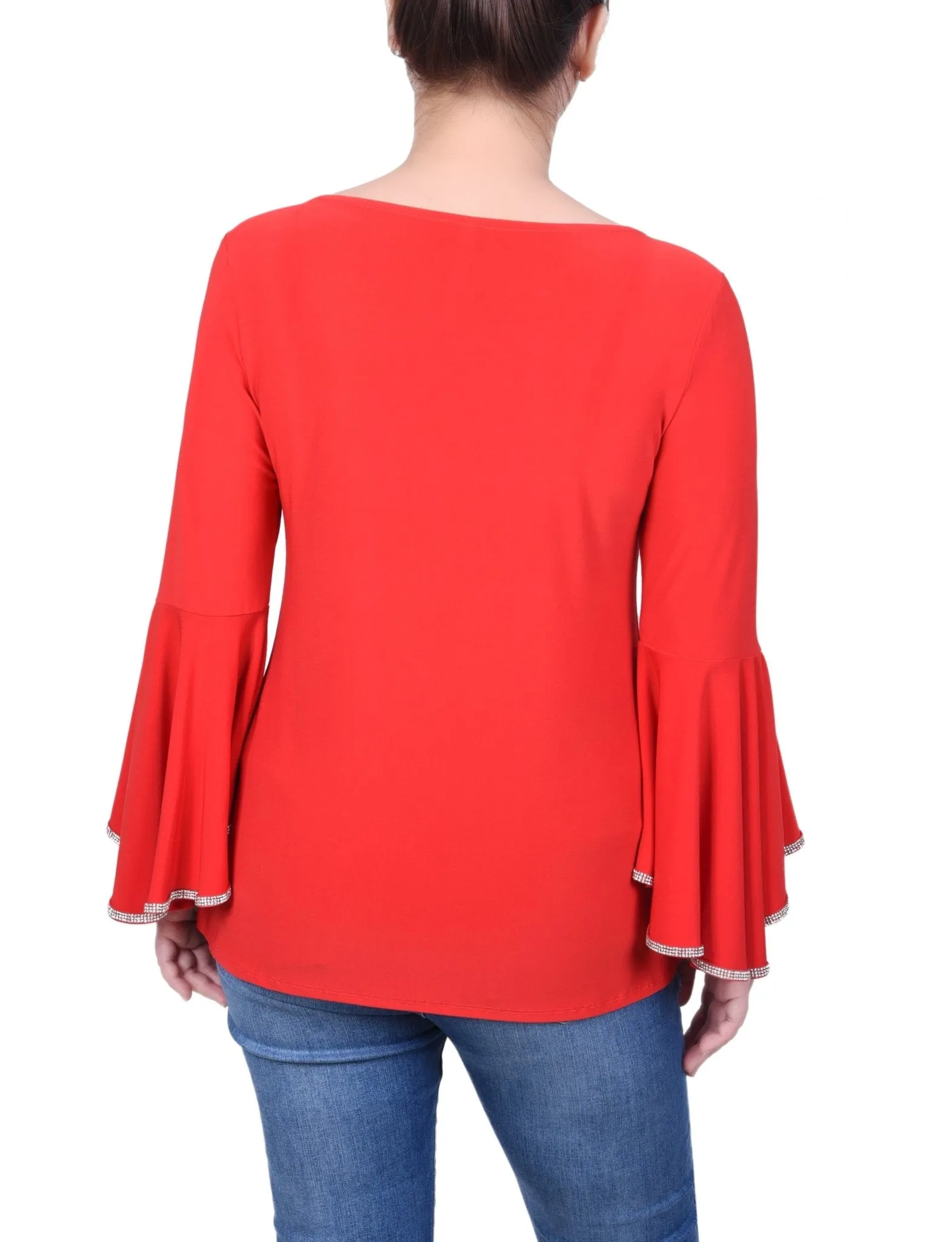 Long Bell Sleeve Tunic Top With Stone Details - Petite