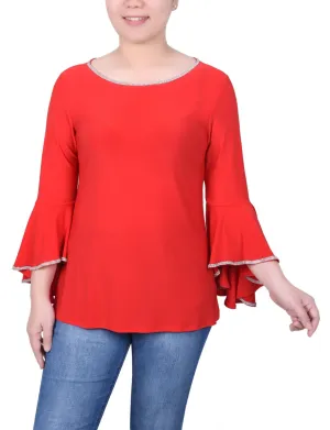 Long Bell Sleeve Tunic Top With Stone Details - Petite