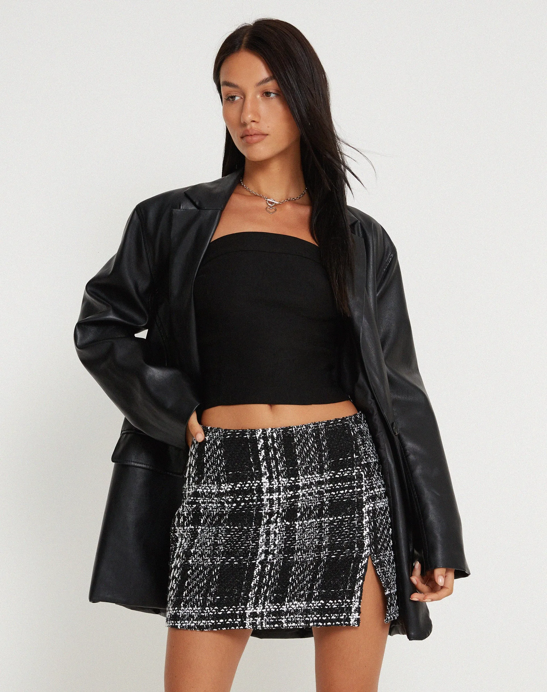 Mela Mini Skirt in Check Black and White