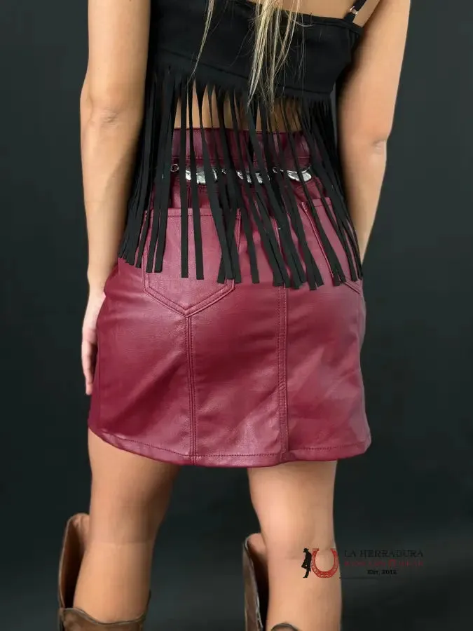 Rock&Roll BURGUNDY PLEATHER SKIRT