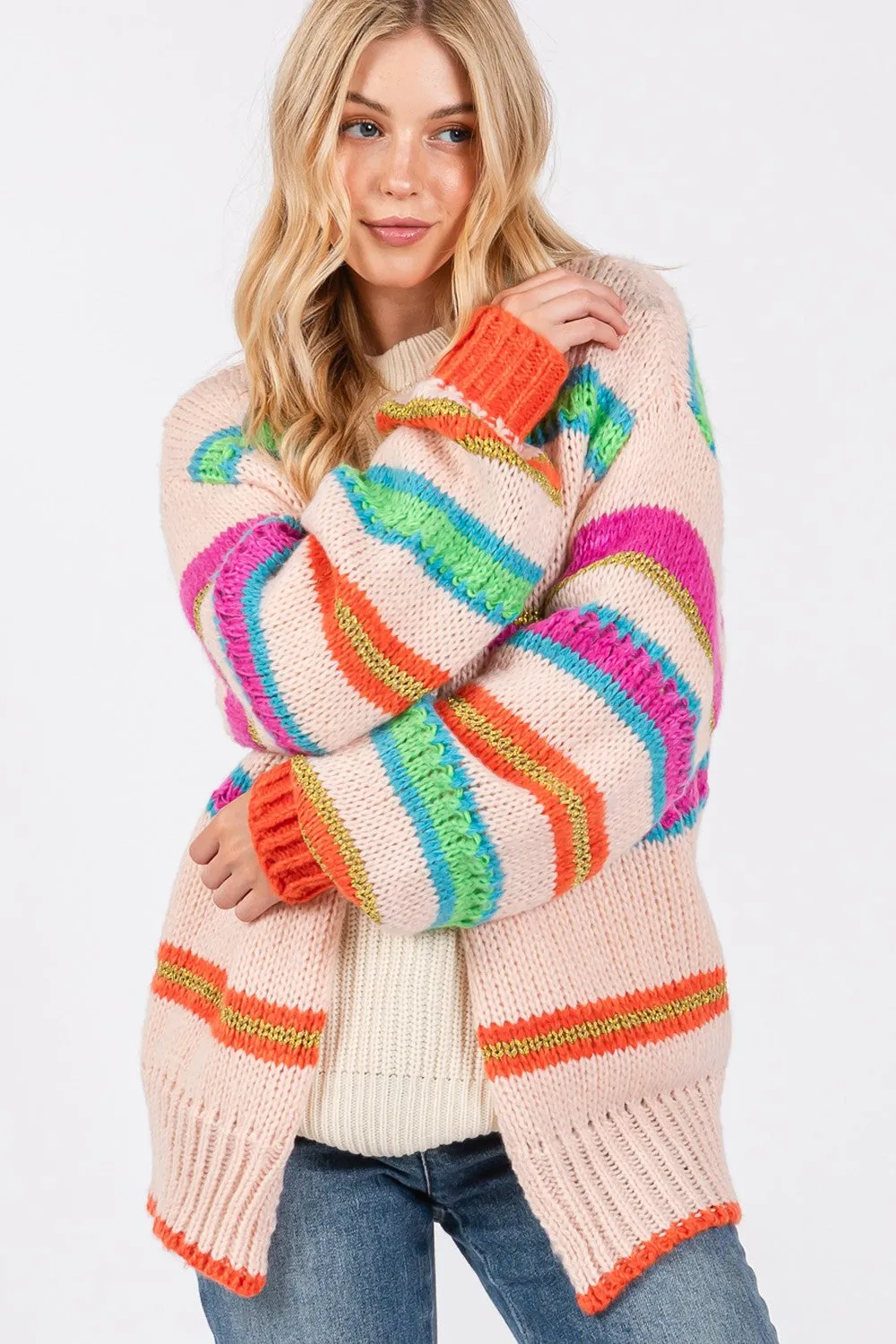 SAGE   FIG Rainbow Striped Open Front Knit Cardigan