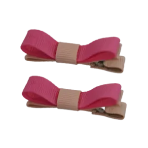 School Hair Accessories - Deluxe Hair Clips 2 Colour option (Set of 2) Petal Peach Base & Centre Ribbon (36 colours top)