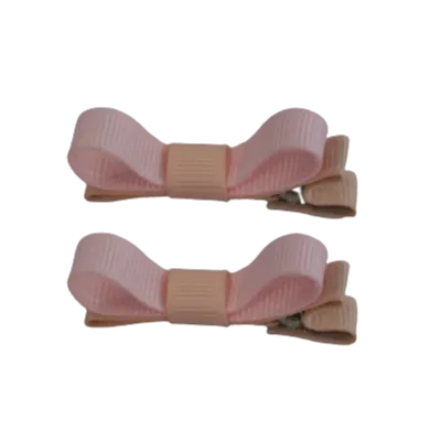 School Hair Accessories - Deluxe Hair Clips 2 Colour option (Set of 2) Petal Peach Base & Centre Ribbon (36 colours top)