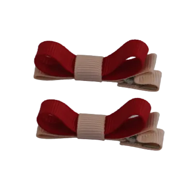 School Hair Accessories - Deluxe Hair Clips 2 Colour option (Set of 2) Petal Peach Base & Centre Ribbon (36 colours top)