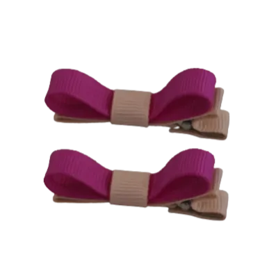 School Hair Accessories - Deluxe Hair Clips 2 Colour option (Set of 2) Petal Peach Base & Centre Ribbon (36 colours top)