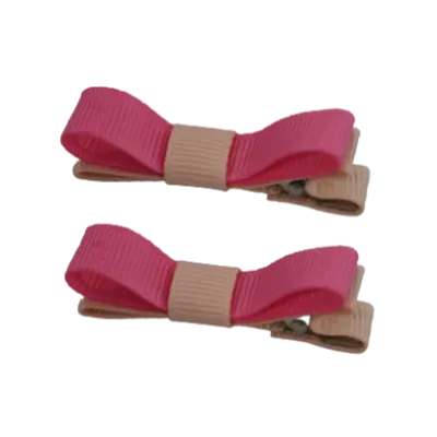 School Hair Accessories - Deluxe Hair Clips 2 Colour option (Set of 2) Petal Peach Base & Centre Ribbon (36 colours top)