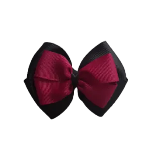 School Hair Accessories - Double Cherish Hair Bow 11cm - Black Base & Centre Ribbon (24 colours top)