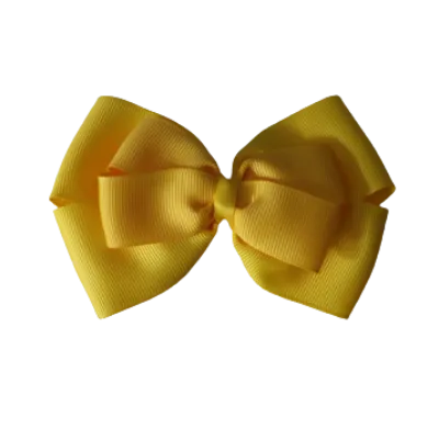 School Hair Accessories - Double Cherish Hair Bow 11cm - Daffodil Yellow Base & Centre Ribbon (24 colours top)