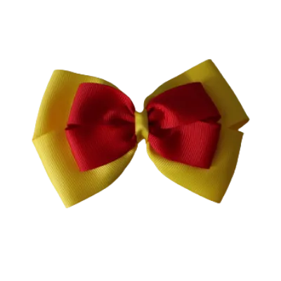 School Hair Accessories - Double Cherish Hair Bow 11cm - Daffodil Yellow Base & Centre Ribbon (24 colours top)