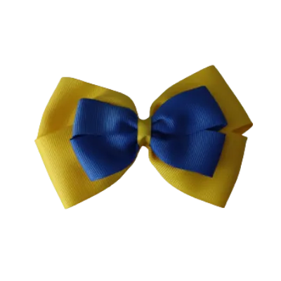 School Hair Accessories - Double Cherish Hair Bow 11cm - Daffodil Yellow Base & Centre Ribbon (24 colours top)