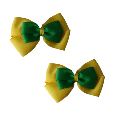 School Hair Accessories - Double Cherish Hair Bow 11cm - Daffodil Yellow Base & Centre Ribbon (24 colours top)