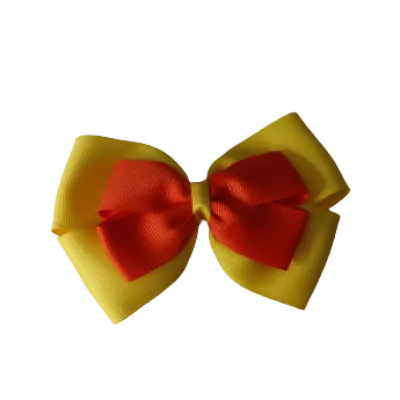 School Hair Accessories - Double Cherish Hair Bow 11cm - Daffodil Yellow Base & Centre Ribbon (24 colours top)