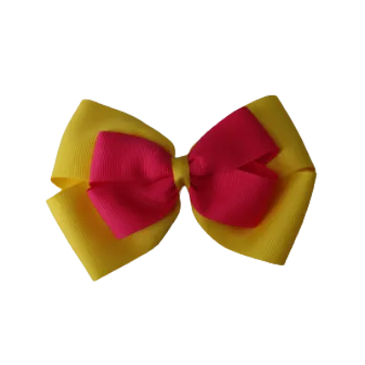 School Hair Accessories - Double Cherish Hair Bow 11cm - Daffodil Yellow Base & Centre Ribbon (24 colours top)