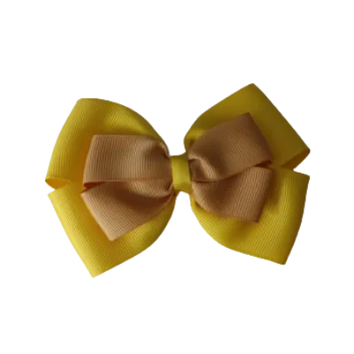 School Hair Accessories - Double Cherish Hair Bow 11cm - Daffodil Yellow Base & Centre Ribbon (24 colours top)