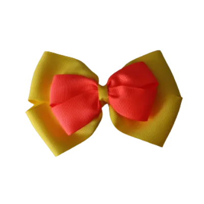 School Hair Accessories - Double Cherish Hair Bow 11cm - Daffodil Yellow Base & Centre Ribbon (24 colours top)