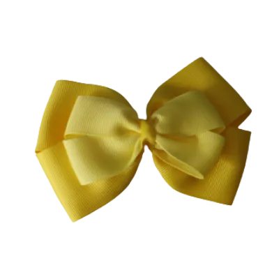 School Hair Accessories - Double Cherish Hair Bow 11cm - Daffodil Yellow Base & Centre Ribbon (24 colours top)