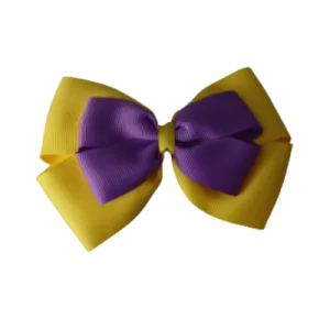 School Hair Accessories - Double Cherish Hair Bow 11cm - Daffodil Yellow Base & Centre Ribbon (24 colours top)