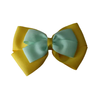 School Hair Accessories - Double Cherish Hair Bow 11cm - Daffodil Yellow Base & Centre Ribbon (24 colours top)