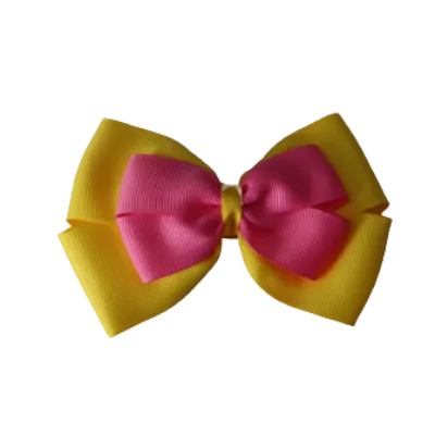 School Hair Accessories - Double Cherish Hair Bow 11cm - Daffodil Yellow Base & Centre Ribbon (24 colours top)