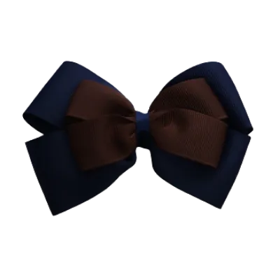 School Hair Accessories - Double Cherish Hair Bow 9cm - Navy Blue Base & Centre Ribbon (24 colours top)