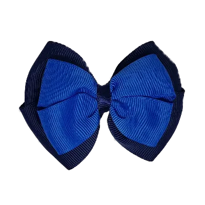 School Hair Accessories - Double Cherish Hair Bow 9cm - Navy Blue Base & Centre Ribbon (24 colours top)