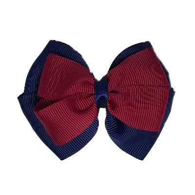 School Hair Accessories - Double Cherish Hair Bow 9cm - Navy Blue Base & Centre Ribbon (24 colours top)