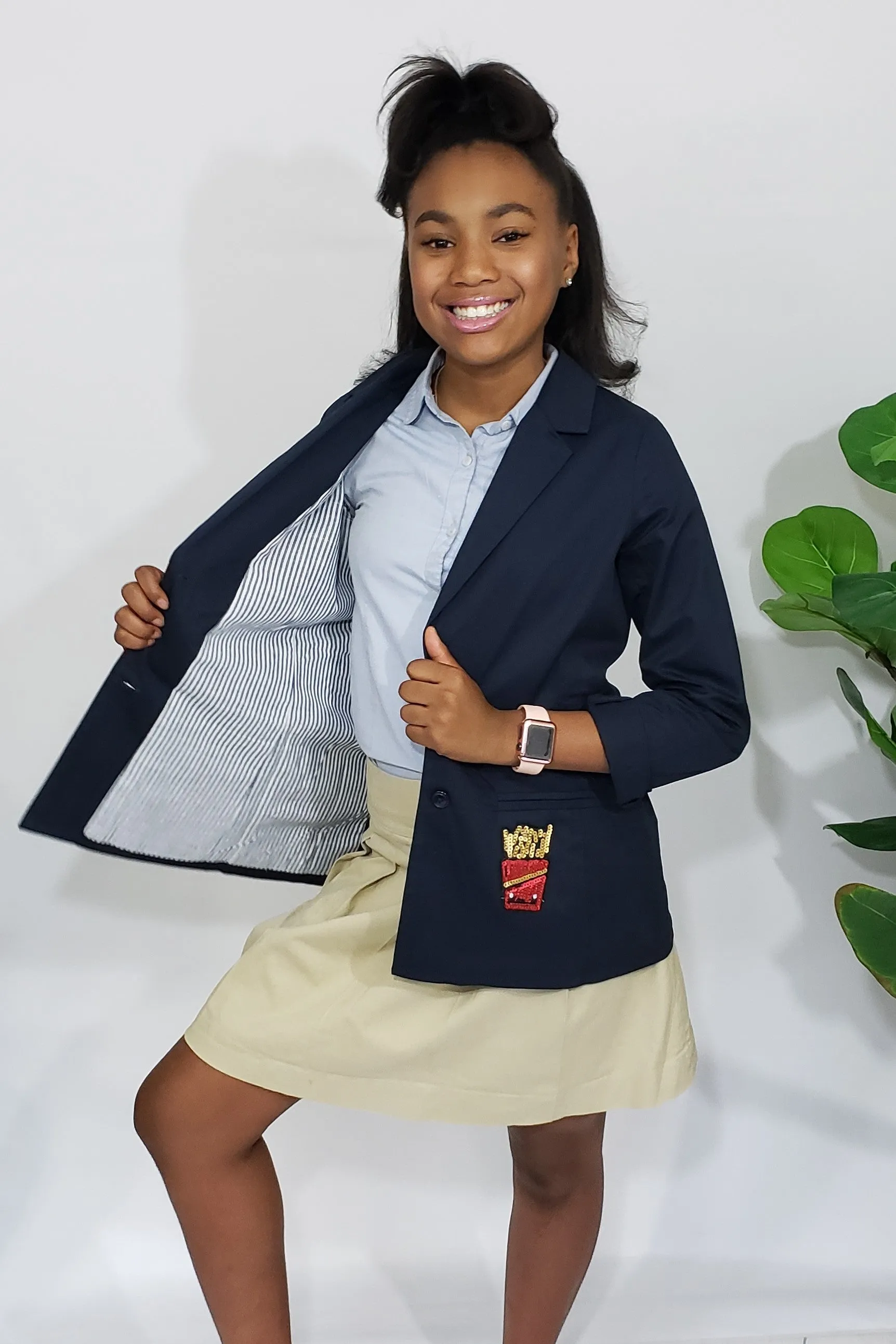 She’s Royal in Navi Preppy Lightweight Blazer with Fancy Patchwork