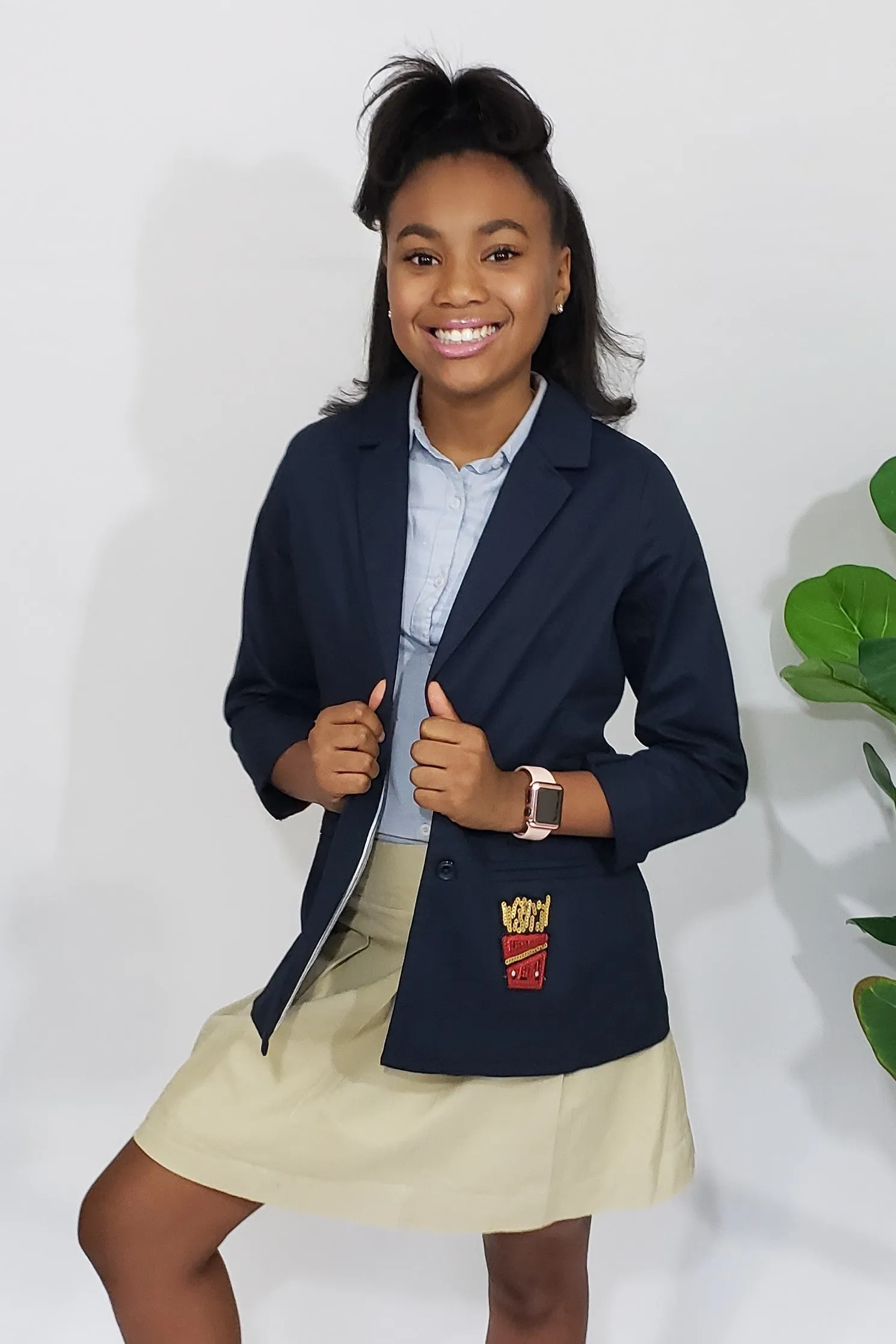 She’s Royal in Navi Preppy Lightweight Blazer with Fancy Patchwork