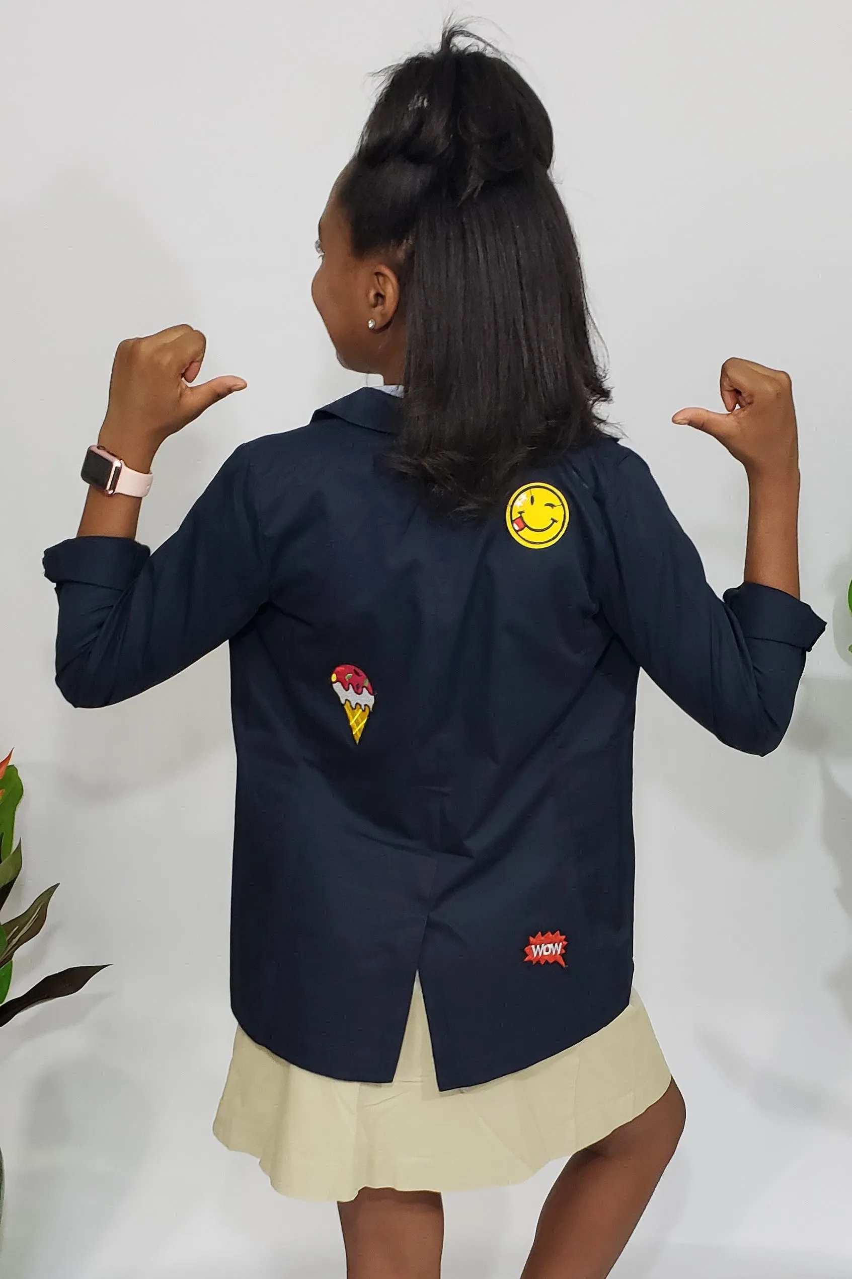 She’s Royal in Navi Preppy Lightweight Blazer with Fancy Patchwork