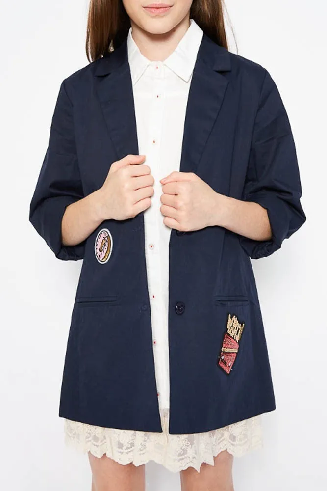 She’s Royal in Navi Preppy Lightweight Blazer with Fancy Patchwork