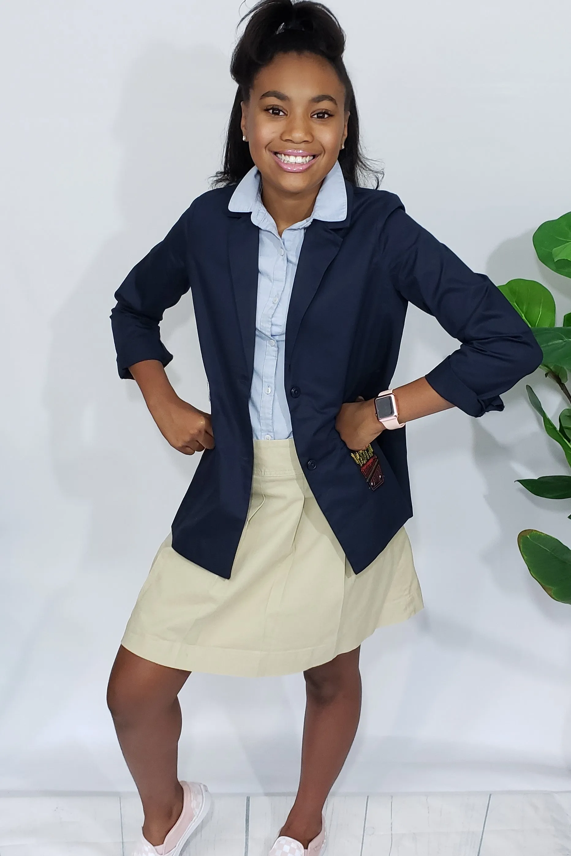 She’s Royal in Navi Preppy Lightweight Blazer with Fancy Patchwork