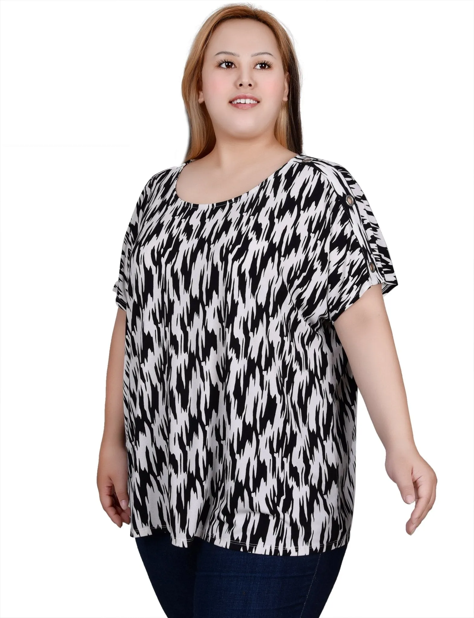 Short Sleeve Extended Sleeve Tunic Top - Plus